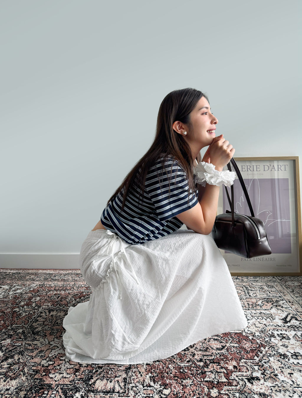 Cute Collar Striped Polo Tee - Dark