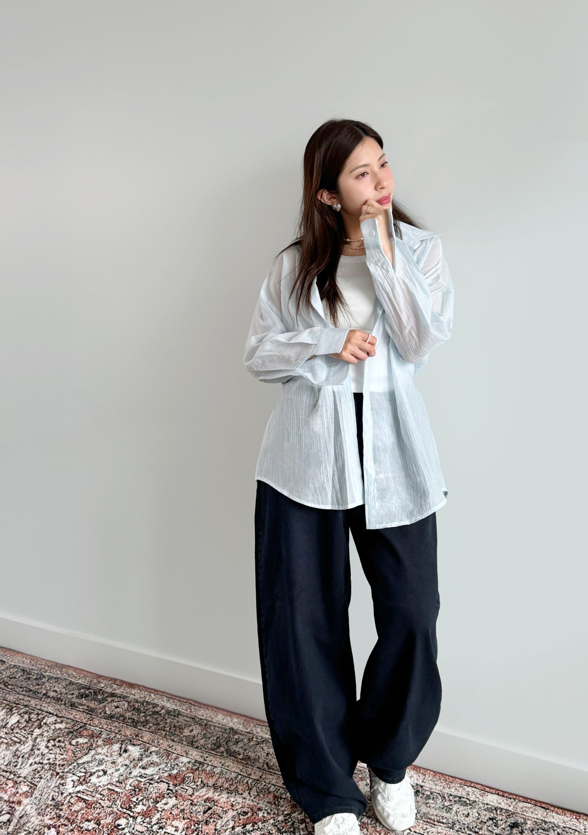 Breezy Textured Shirt with Tie Detail - Blue