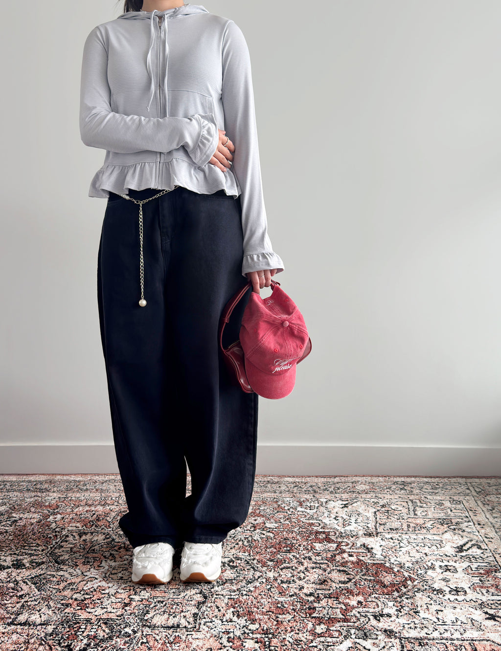 Ruffle Hem Hooded Zip-Up Jacket