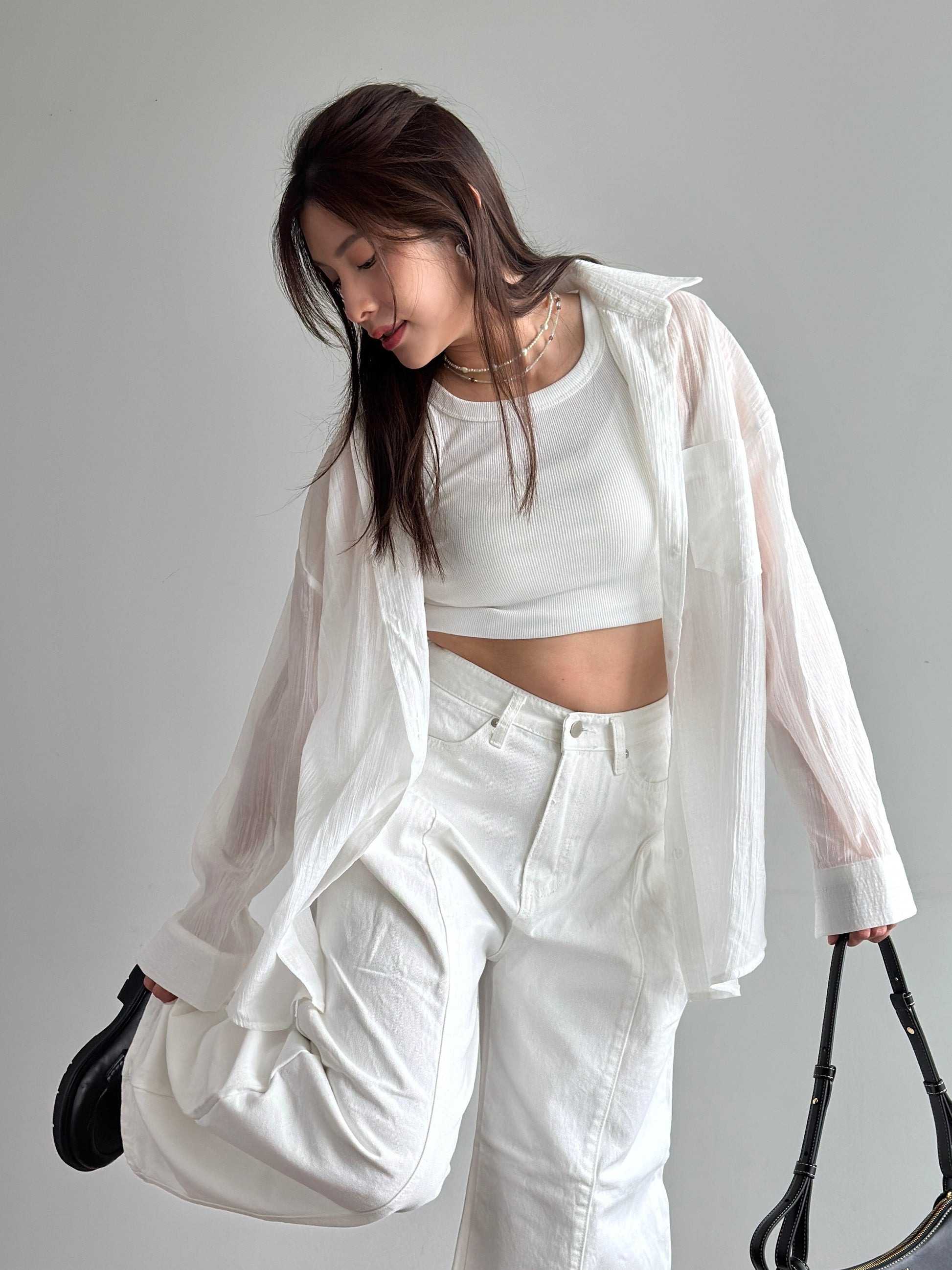 Breezy Textured Shirt with Tie Detail - White