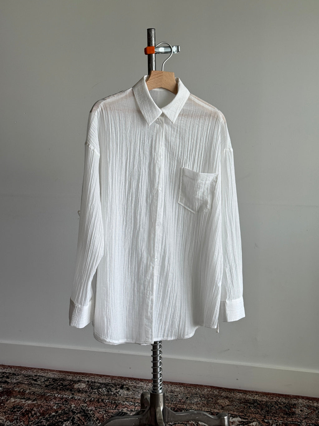 Breezy Textured Shirt with Tie Detail - White