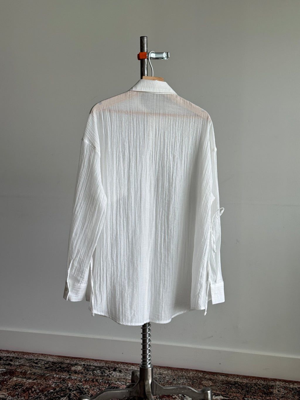 Breezy Textured Shirt with Tie Detail - White