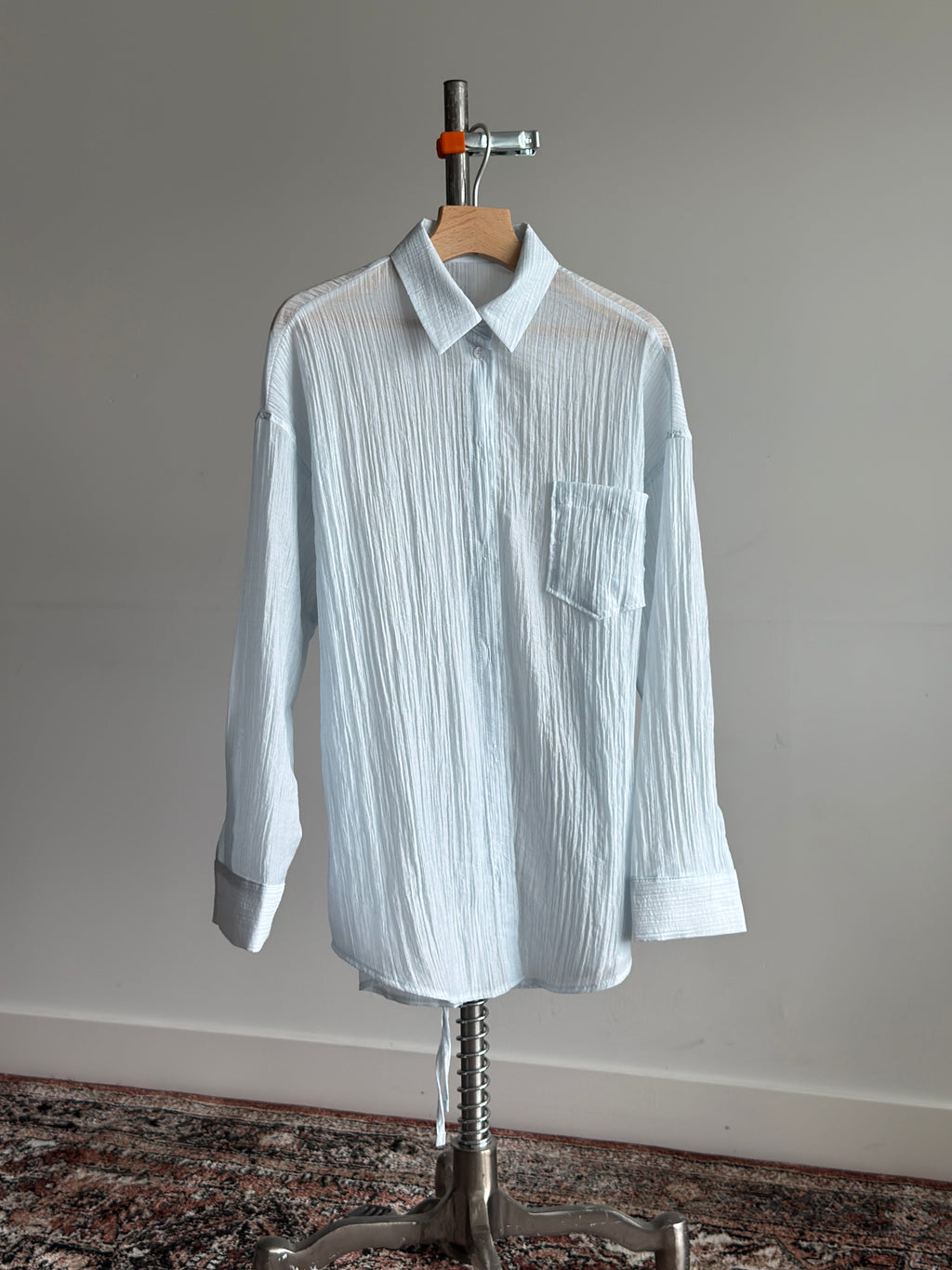 Breezy Textured Shirt with Tie Detail - Blue