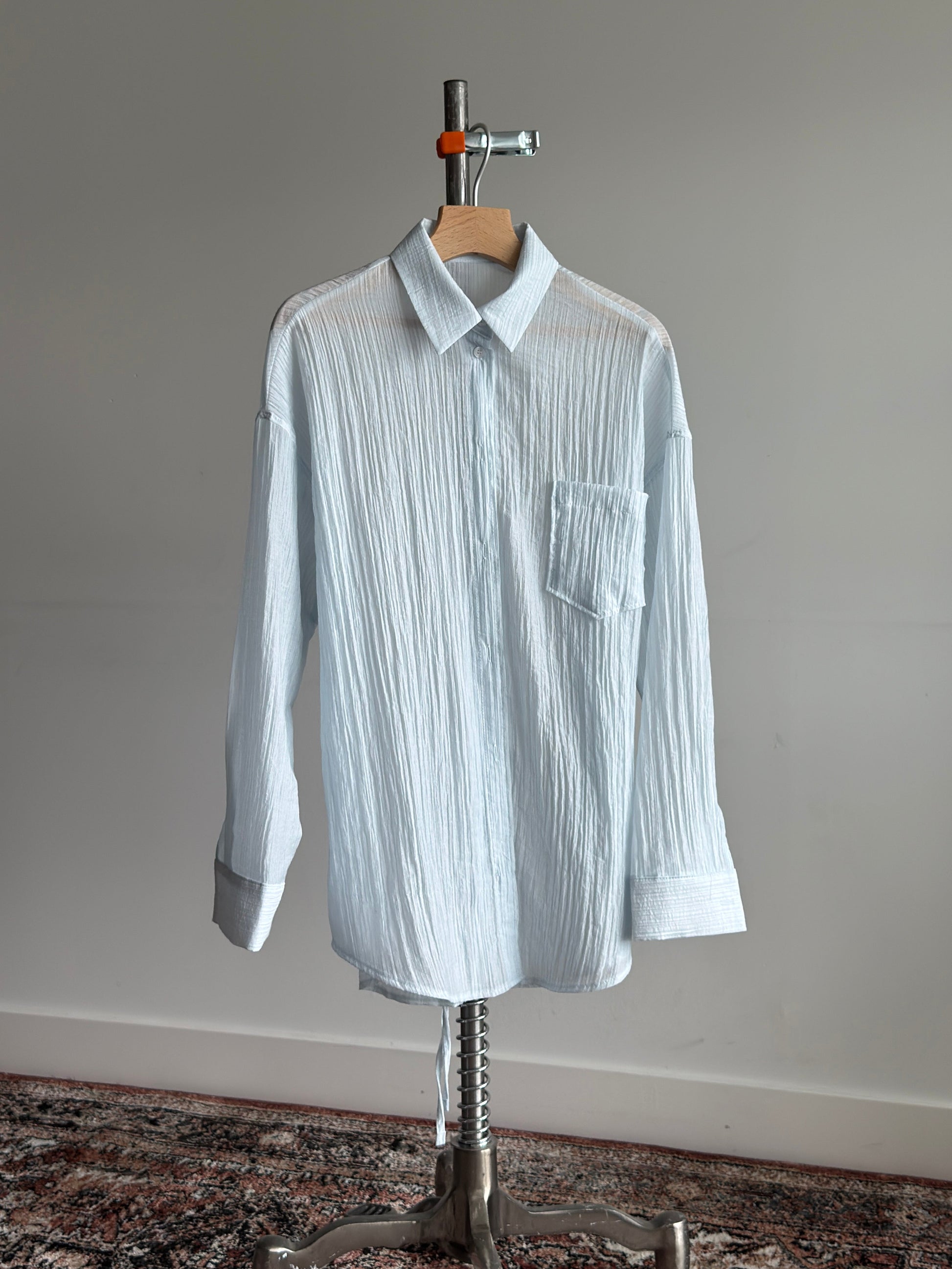 Breezy Textured Shirt with Tie Detail - Blue