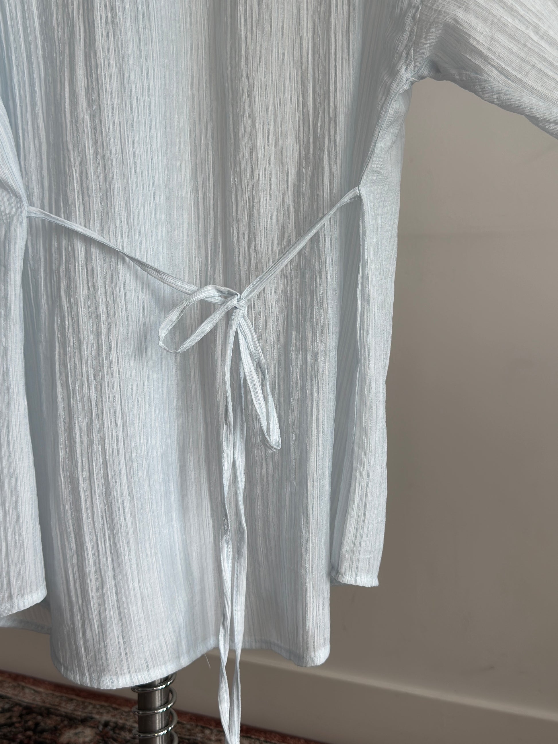 Breezy Textured Shirt with Tie Detail - Blue