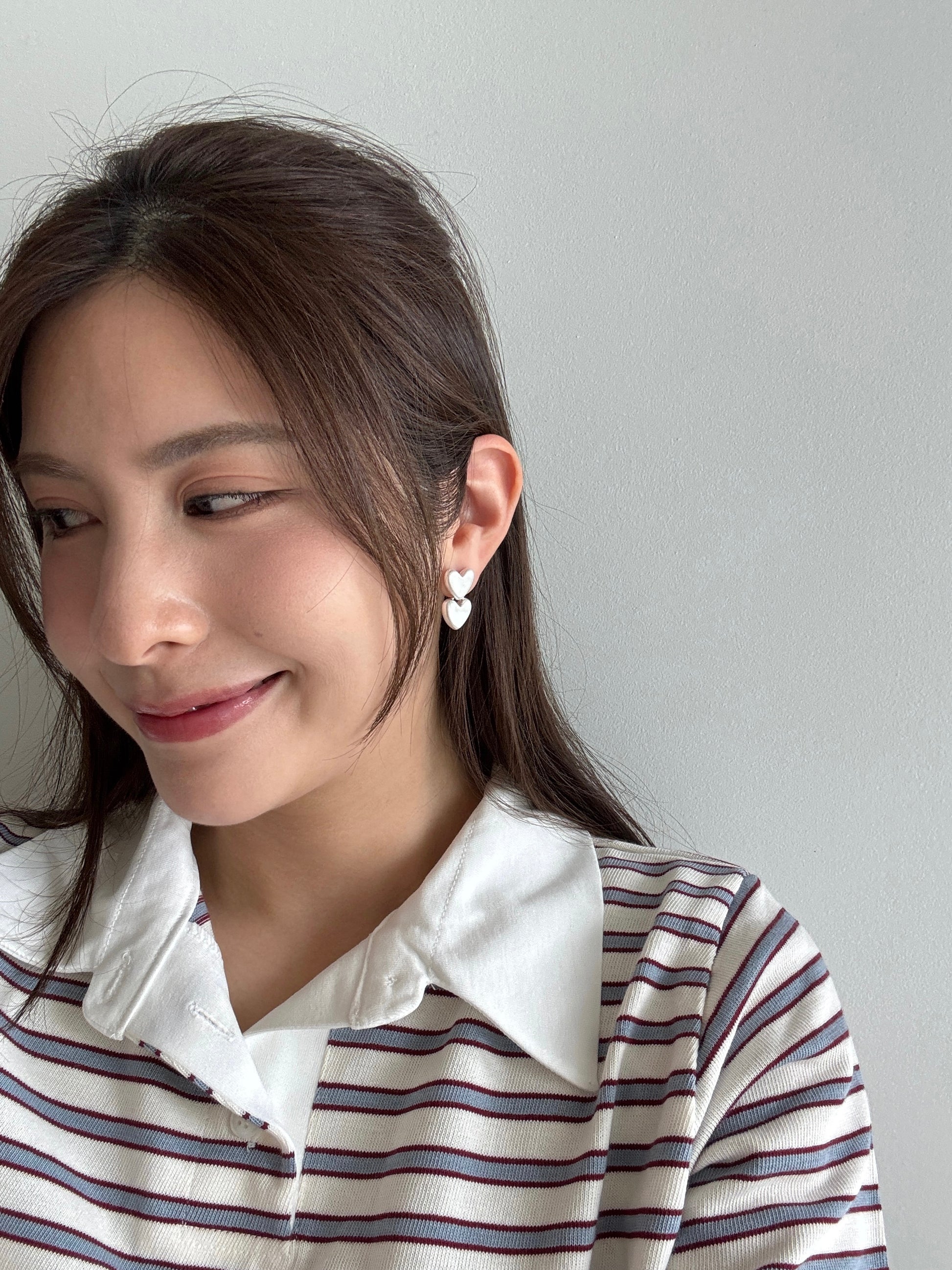 Double Heart Sliver Earrings