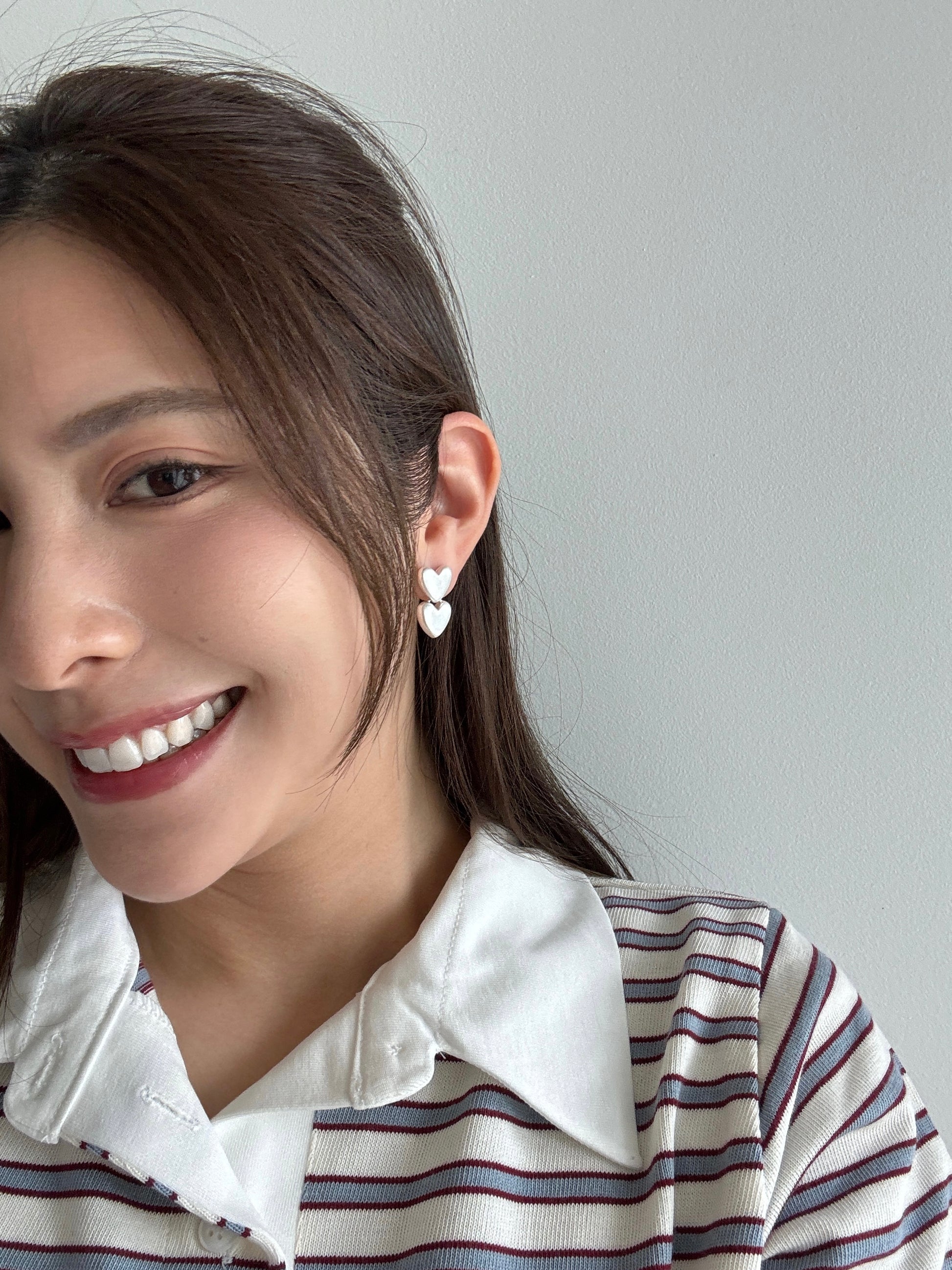 Double Heart Sliver Earrings