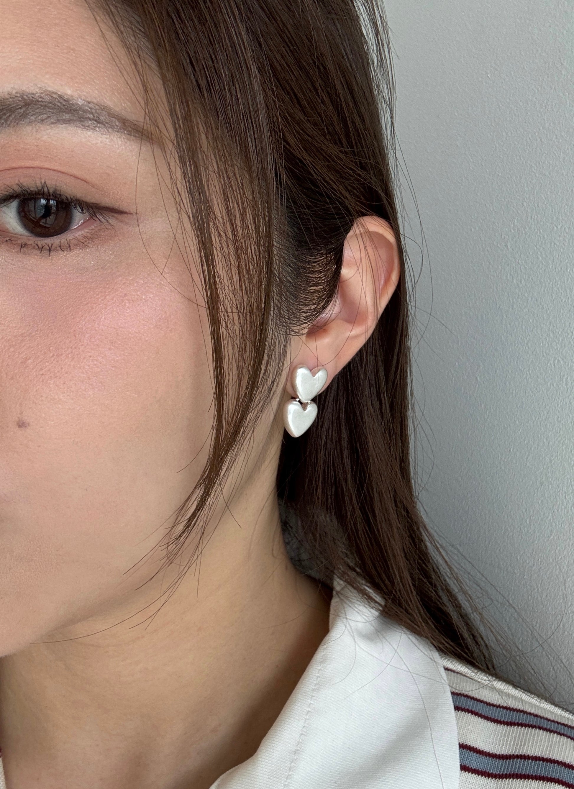 Double Heart Sliver Earrings