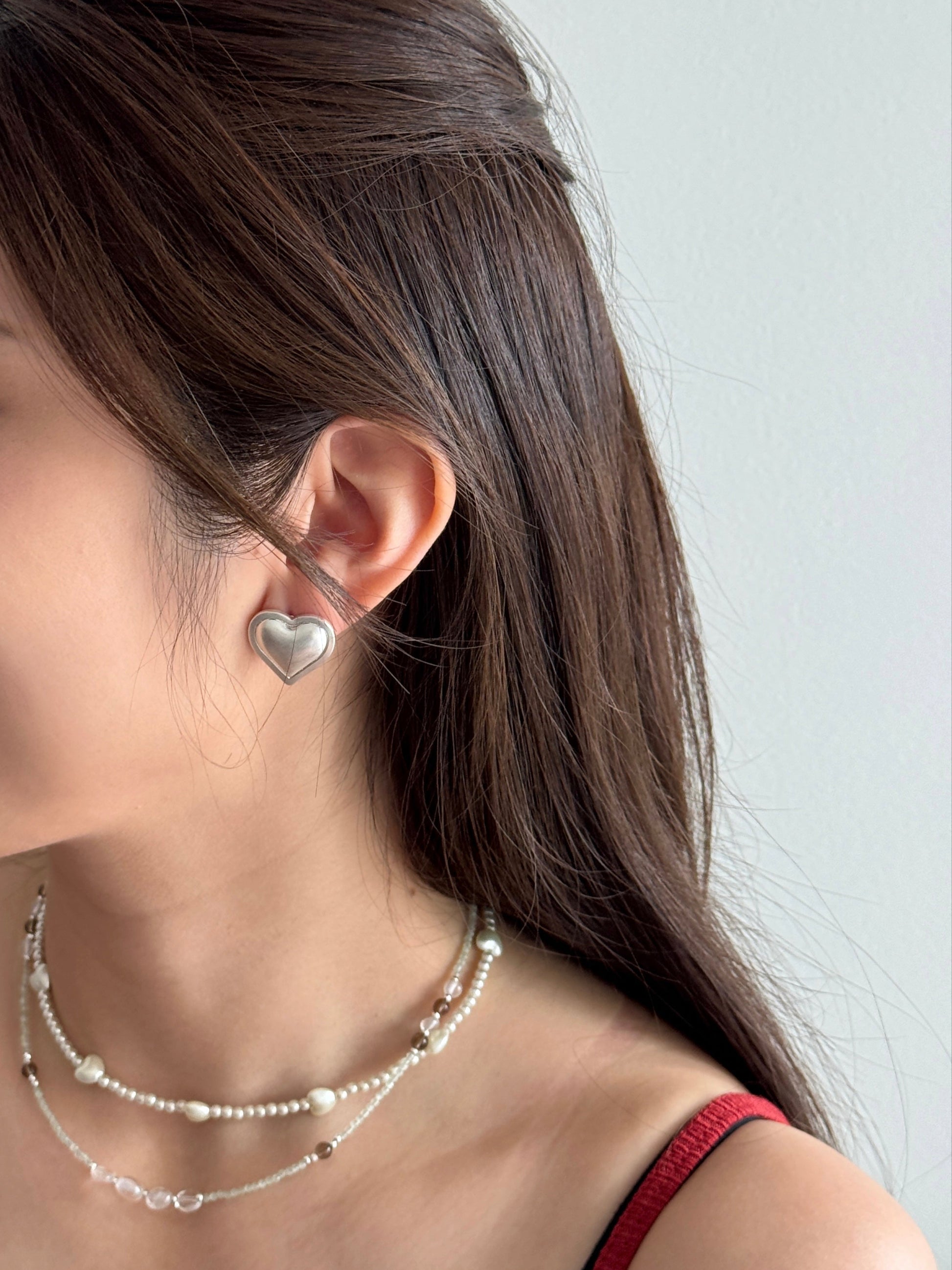 Puff Heart Silver Earrings