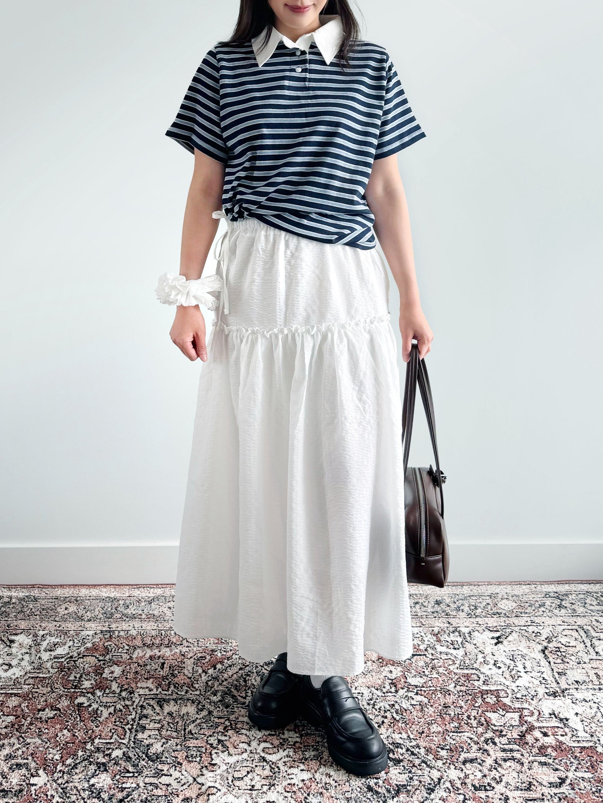 Cute Collar Striped Polo Tee - Dark