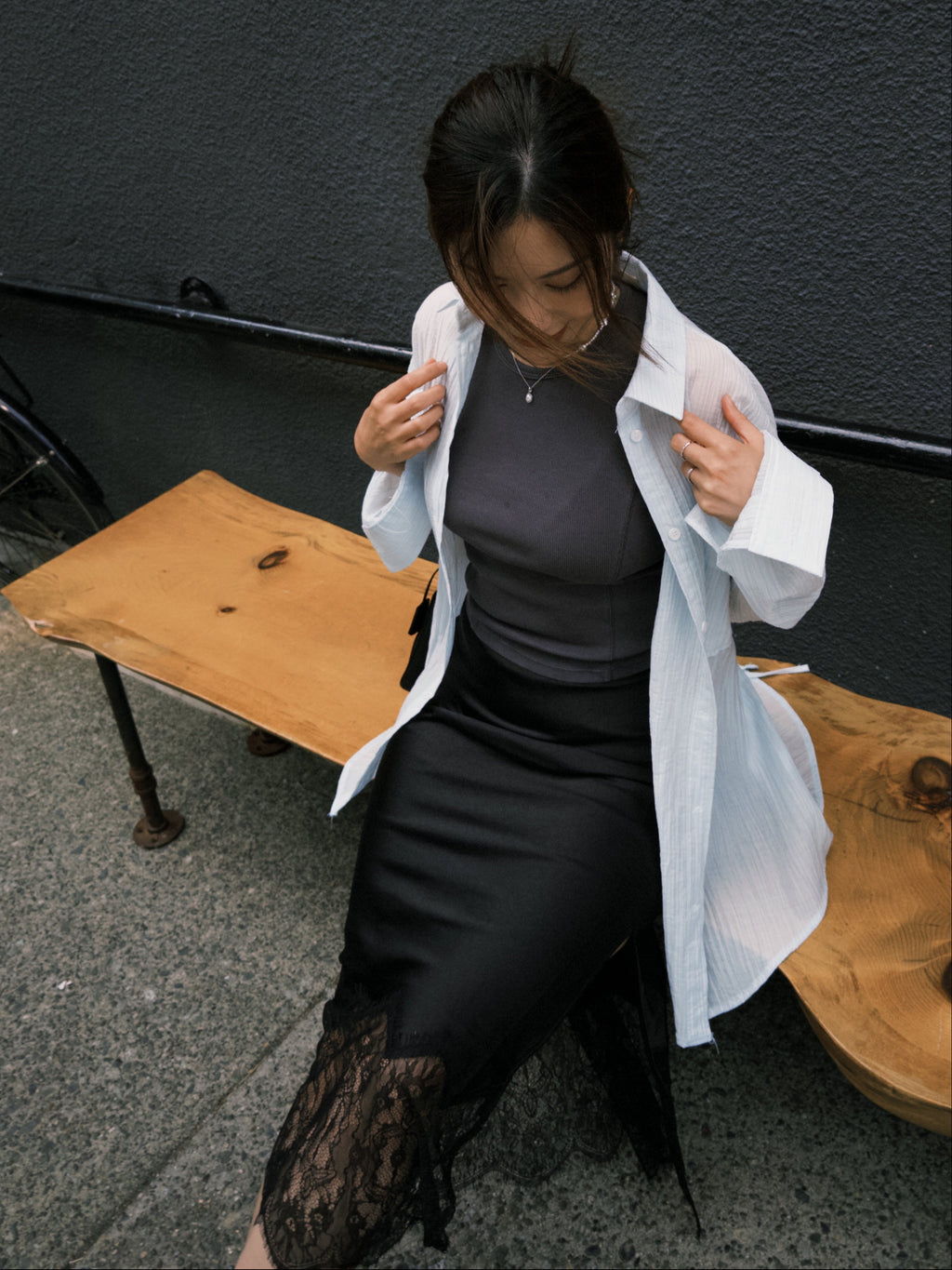 Breezy Textured Shirt with Tie Detail - Blue