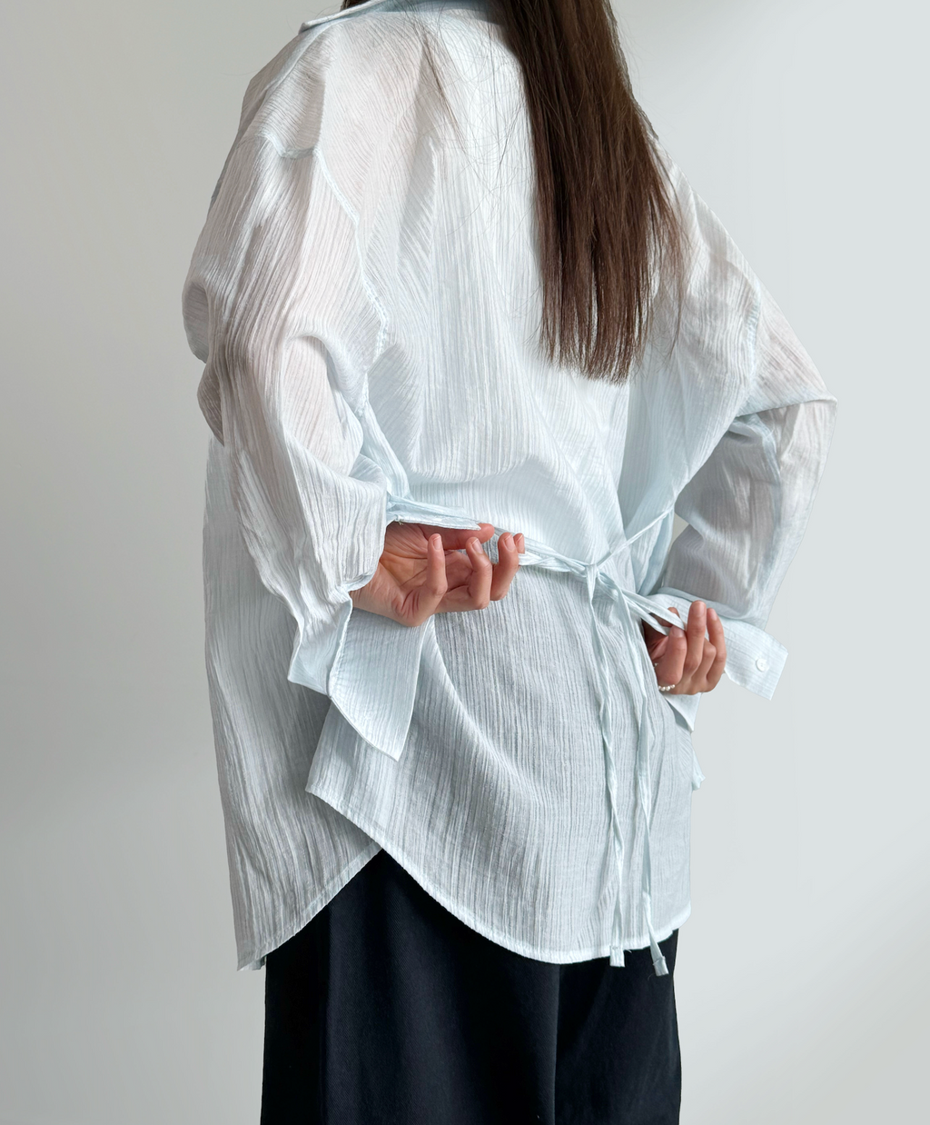 Breezy Textured Shirt with Tie Detail - Blue