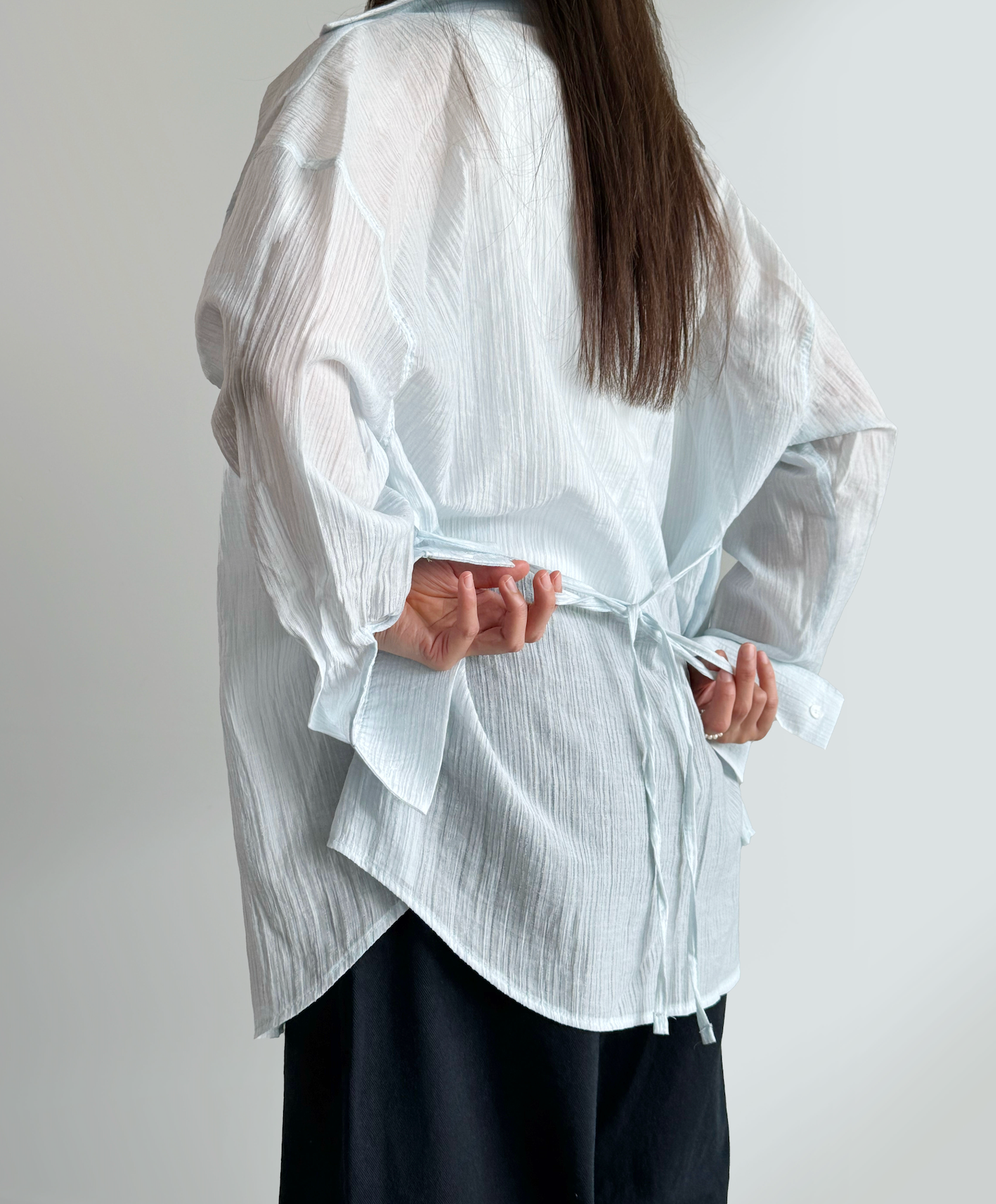 Breezy Textured Shirt with Tie Detail - Blue